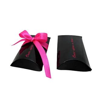 Big Size Black Pillow Box For Candy Small Gift Packing Box Wholesale With Ribbon