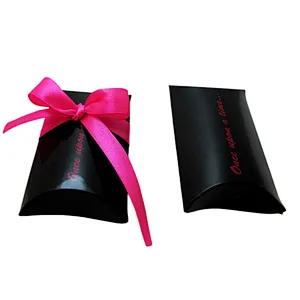 Big Size Black Pillow Box For Candy Small Gift Packing Box Wholesale With Ribbon